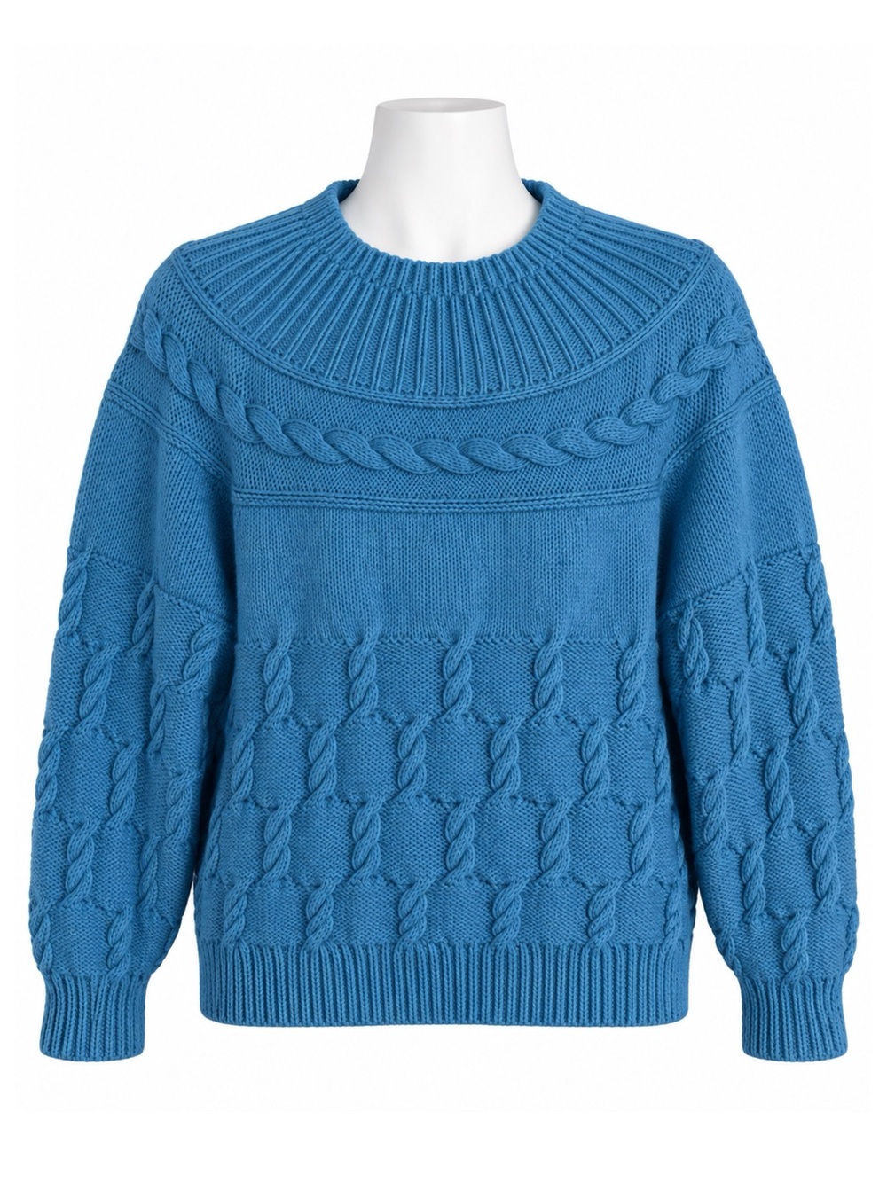 Size M Vintage Handmade Blue Cable Knit Crewneck Sweater